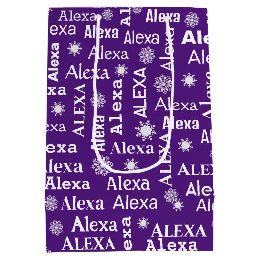 Alexa Individuelle Name mit Schneeflocken Mittlere Geschenktüte (Rückseite)