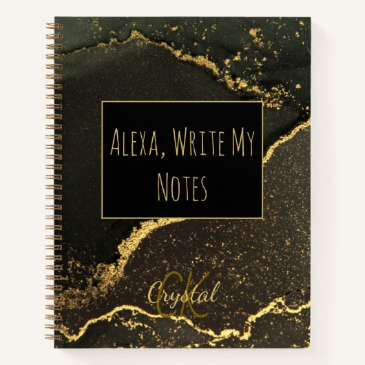 Alexa Write My Notes Black and Gold Monogram  Notizblock (Vorderseite)