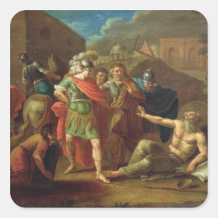 Alexander der Große-Besuche Diogenes in Korinth Quadratischer Aufkleber