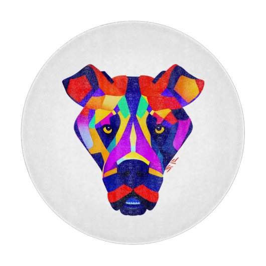 Alexander Dog white round glass cutting board Schneidebrett (Vorderseite)