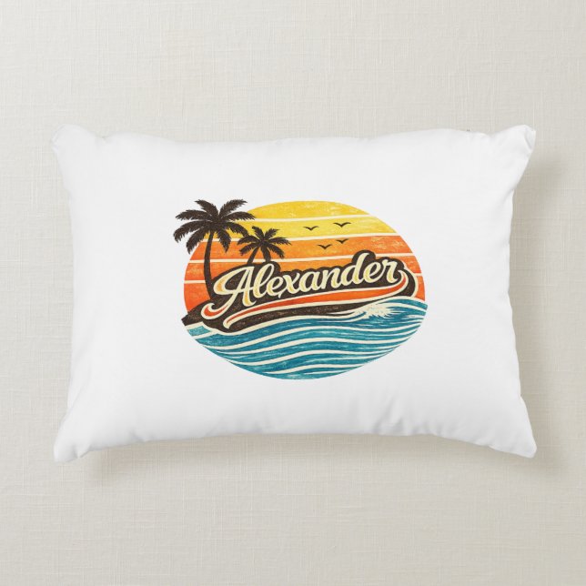 Alexander Retro-Sonnenuntergangs-Name-Design Dekokissen (Vorderseite)
