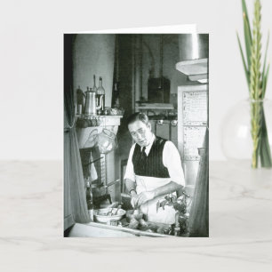 Alexander Watt in einer Küche, 1950er Jahre Feiertagskarte
