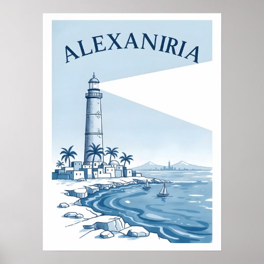 Alexandria Lighthouse Coastal Scene Travel Poster (Vorne)