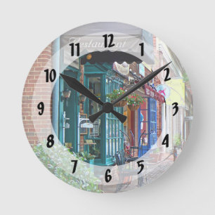 Alexandria VA - Restaurant mit brauner Markise Runde Wanduhr