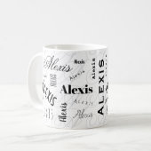 Alexis Custom Name Black White Coffee Mug Kaffeetasse (Vorderseite Links)