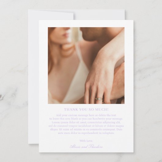 Alexis Lavender Elegante Moderne Hochzeit Dankeskarte (Rückseite)