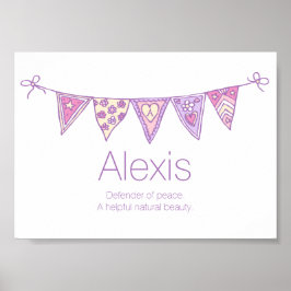 Alexis-Name bedeutet lila rosa gezeichnet Strauß Poster