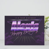 Alexis Name Vorname lila retro Karte Geburtstag (Stehend Vorderseite)