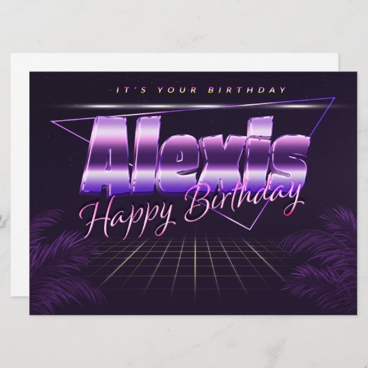 Alexis Name Vorname lila retro Karte Geburtstag (Vorne/Hinten)