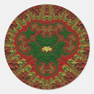ALFIE HÜBSCH 3D! Gold, Rot und Grün ~ Runder Aufkleber