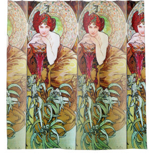 Alfons Mucha 1900 die wertvollen Steine Smaragd Duschvorhang