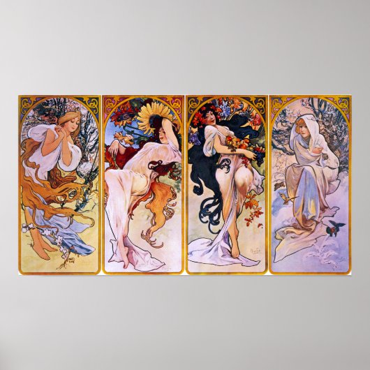 Alfons Mucha Art Nouveau Four Seasons Malerei Poster (Vorne)