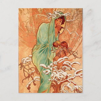 Alfons Mucha Art Nouveau Winter Malerei Postkarte