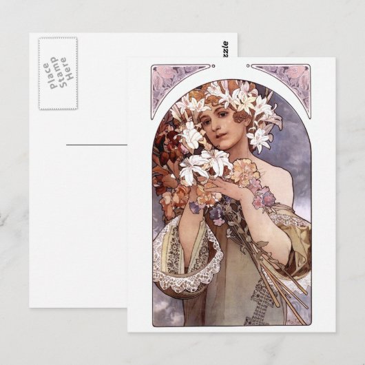 Alfons Mucha: Blume Postkarte (Vorne/Hinten)