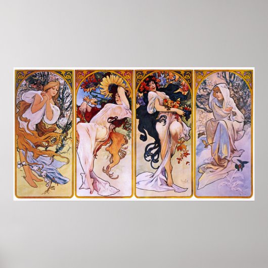 Alfons Mucha ~ Die vier Jahreszeiten Poster (Vorne)