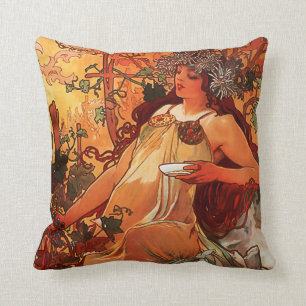 Alfons Mucha "Herbst" Art Nouveau Throw Kissen