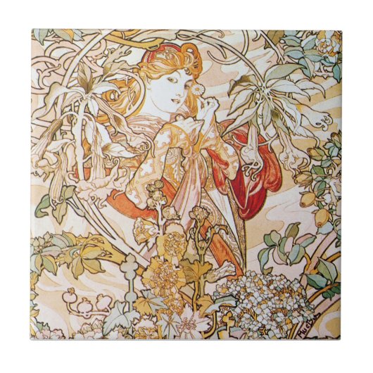 Alfons Mucha Kunst Fliese (Vorderseite)