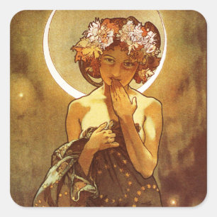 Alfons Mucha: Luna Quadratischer Aufkleber