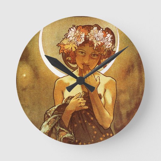 Alfons Mucha: Luna Runde Wanduhr (Vorderseite)