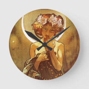 Alfons Mucha: Luna Runde Wanduhr