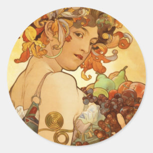 Alfons Mucha: Obst Runder Aufkleber