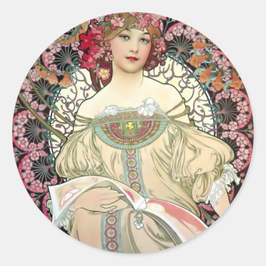 Alfons Mucha Reverie 1897 Runder Aufkleber (Vorderseite)