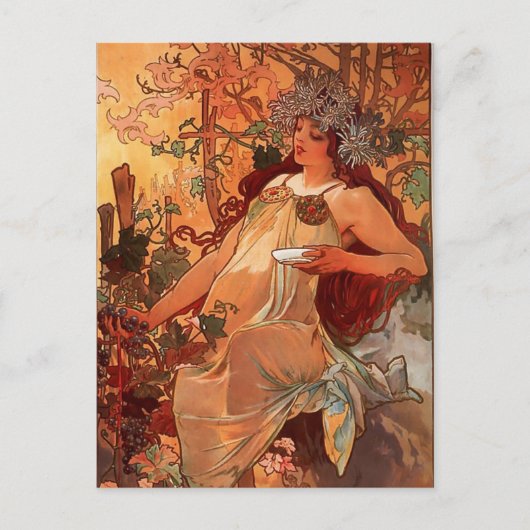 Alfons Mucha - Vier Jahreszeiten - DAS AUTUMN Postkarte (Vorderseite)