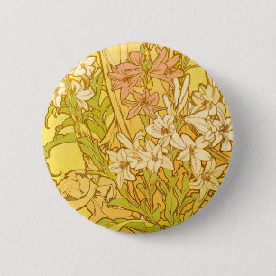 Alfonse Mucha Art Nouveau Lilien Blume Button