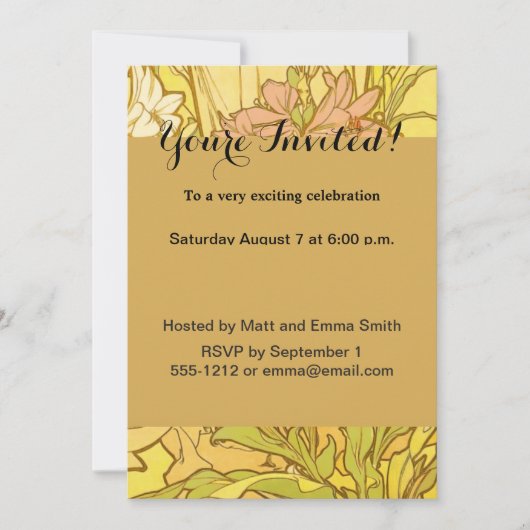 Alfonse Mucha Art Nouveau Lilien Blume Einladung (Vorderseite)