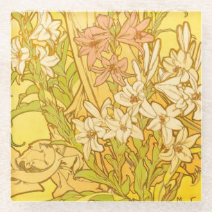 Alfonse Mucha Art Nouveau Lilien Blume Glasuntersetzer