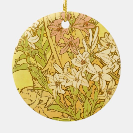 Alfonse Mucha Art Nouveau Lilien Blume Keramik Ornament (Hinten)