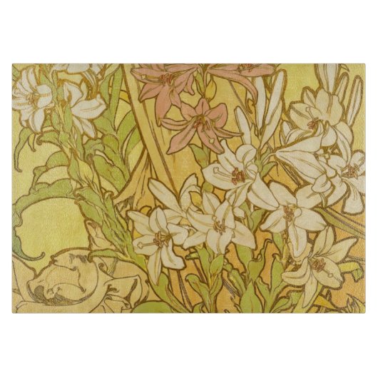 Alfonse Mucha Art Nouveau Lilien Blume Schneidebrett (Vorderseite)