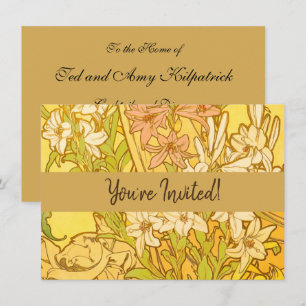 Alfonse Mucha Art Nouveau Lilienblumen Einladung
