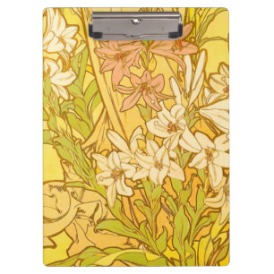 Alfonse Mucha Art Nouveau Lilienblumen Klemmbrett