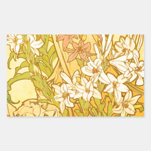 Alfonse Mucha Art Nouveau Lilienblumen Rechteckiger Aufkleber
