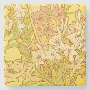 Alfonse Mucha Art Nouveau Lilienblumen Steinuntersetzer