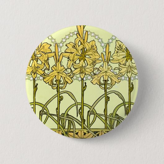 Alfonse Mucha Art Nouveau Lilienmuster Button (Vorderseite)
