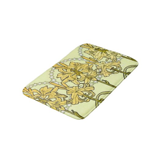 Alfonse Mucha Art Nouveau Lily Floral Pattern Badematte (Schrägansicht)
