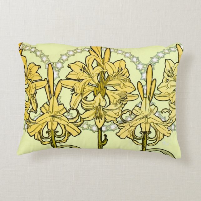 Alfonse Mucha Art Nouveau Lily Floral Pattern Dekokissen (Rückseite)