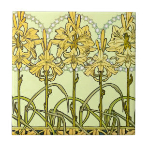 Alfonse Mucha Art Nouveau Lily Floral Pattern Fliese