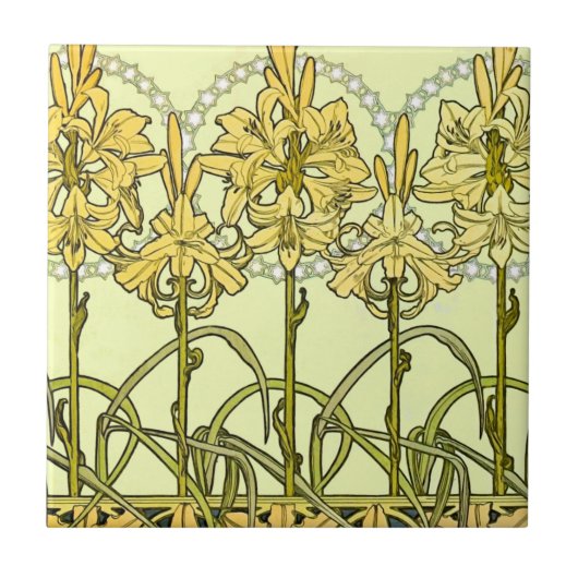 Alfonse Mucha Art Nouveau Lily Floral Pattern Fliese (Vorderseite)