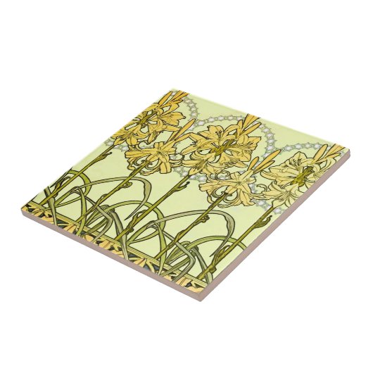 Alfonse Mucha Art Nouveau Lily Floral Pattern Fliese (Seite)