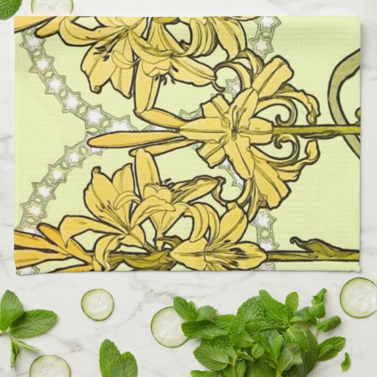 Alfonse Mucha Art Nouveau Lily Floral Pattern Geschirrtuch (Gefaltet)