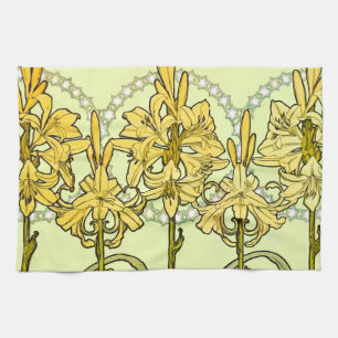 Alfonse Mucha Art Nouveau Lily Floral Pattern Geschirrtuch