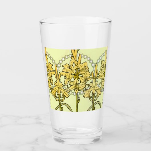 Alfonse Mucha Art Nouveau Lily Floral Pattern Glas (Vorderseite)