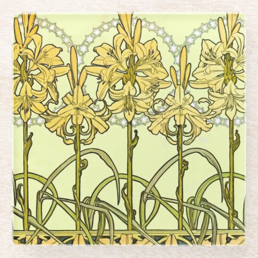 Alfonse Mucha Art Nouveau Lily Floral Pattern Glasuntersetzer (Vorderseite)