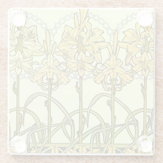 Alfonse Mucha Art Nouveau Lily Floral Pattern Glasuntersetzer (Rückseite)