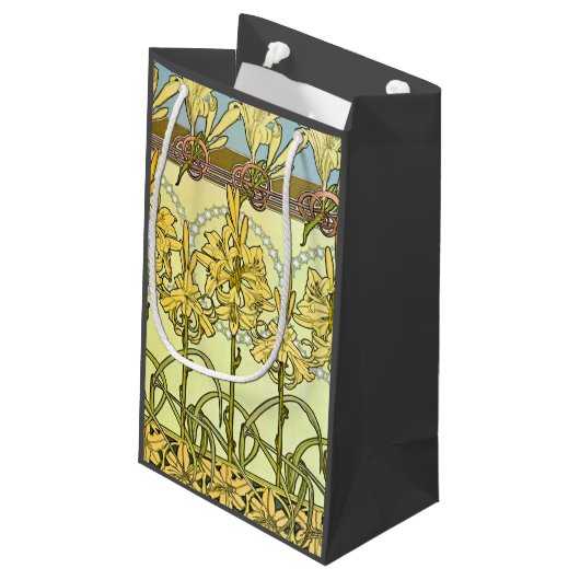 Alfonse Mucha Art Nouveau Lily Floral Pattern Kleine Geschenktüte (Rückseite Schrägansicht)