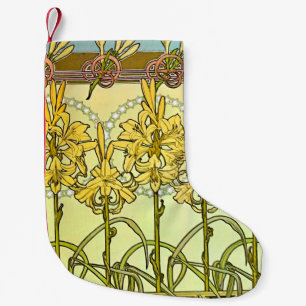 Alfonse Mucha Art Nouveau Lily Floral Pattern Kleiner Weihnachtsstrumpf