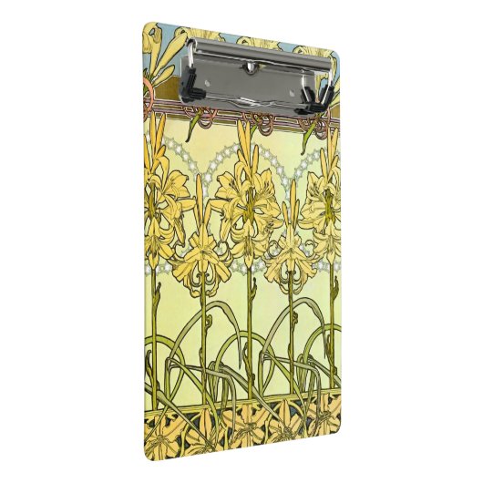 Alfonse Mucha Art Nouveau Lily Floral Pattern Mini Klemmbrett (Schrägansicht)